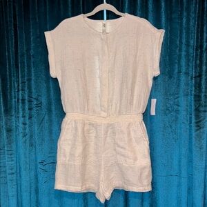 Lou & Grey by Loft Cream Textured Short Sleeve Romper